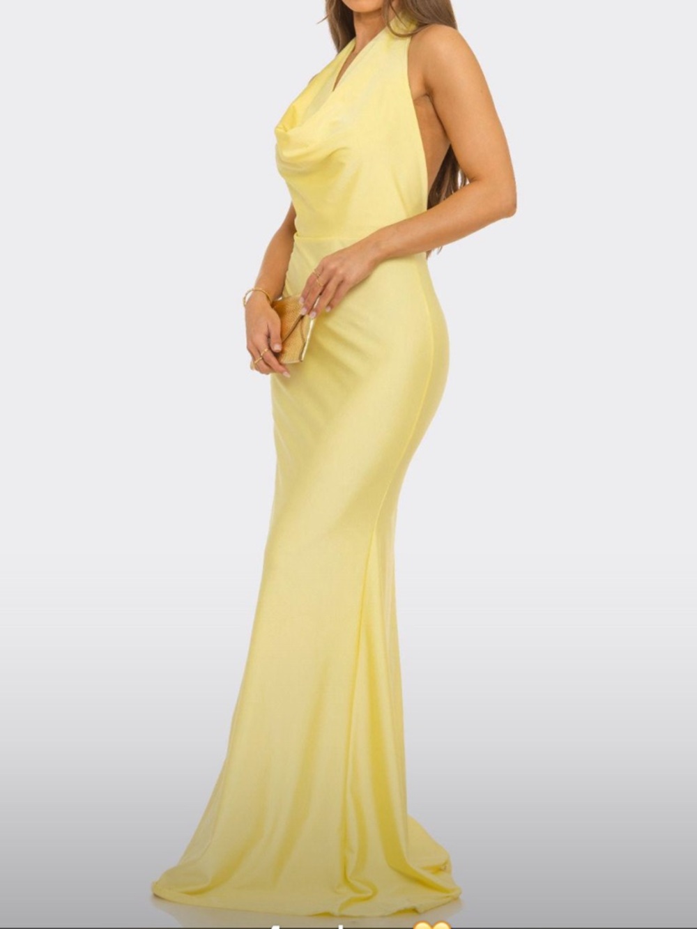 Worn once for pictures Elegant Yellow Backless Cowl Neck Maxi Dress